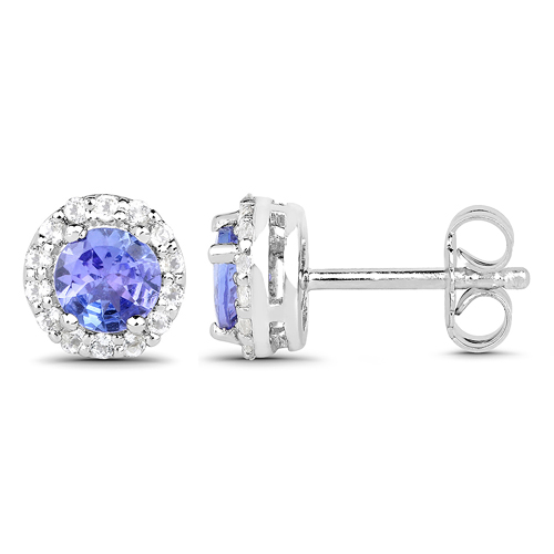 1.36 Carat Genuine Tanzanite and White Topaz .925 Sterling Silver Earrings