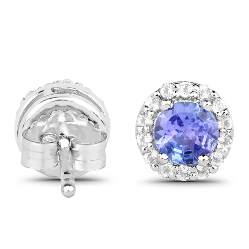 1.36 Carat Genuine Tanzanite and White Topaz .925 Sterling Silver Earrings