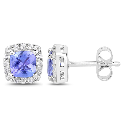 1.58 Carat Genuine Tanzanite and White Topaz .925 Sterling Silver Earrings