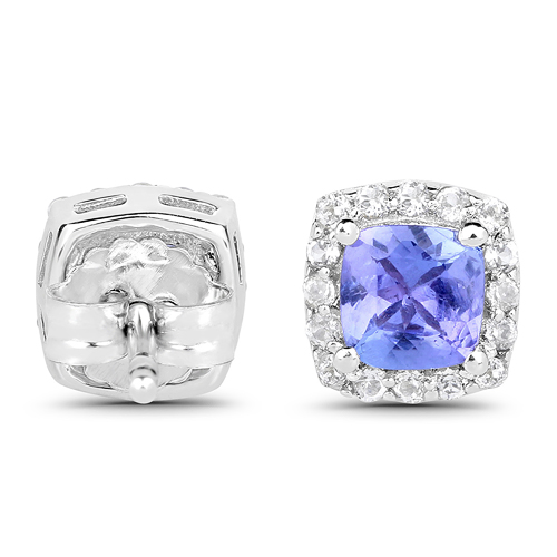 1.58 Carat Genuine Tanzanite and White Topaz .925 Sterling Silver Earrings