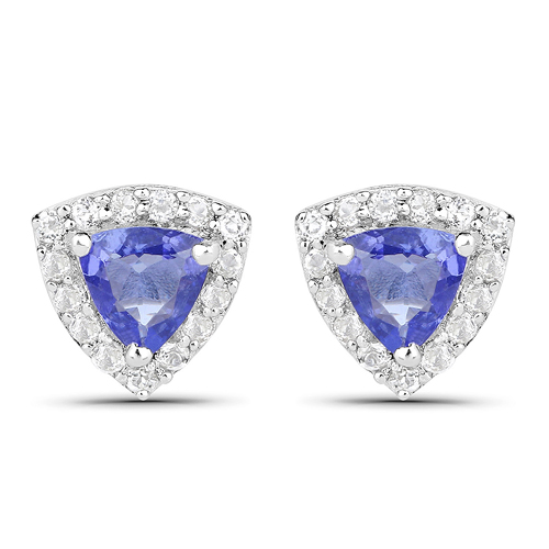 1.31 Carat Genuine Tanzanite and White Topaz .925 Sterling Silver Earrings