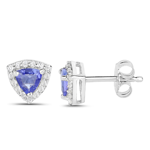 1.31 Carat Genuine Tanzanite and White Topaz .925 Sterling Silver Earrings