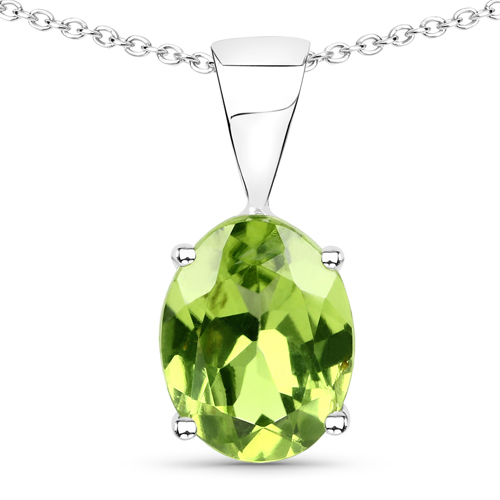 3.36 Carat Genuine Peridot .925 Sterling Silver Jewelry Set (Earrings, and Pendant w/ Chain)