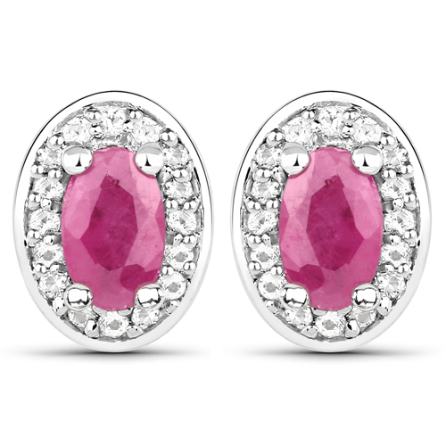 1.89 Carat Genuine Ruby and White Topaz .925 Sterling Silver 3 Piece Jewelry Set (Ring, Earrings, and Pendant w/ Chain)
