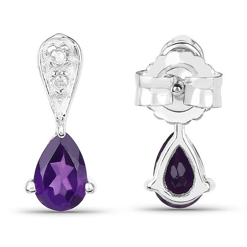 0.77 Carat Genuine Amethyst and White Diamond .925 Sterling Silver Earrings