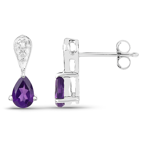 0.77 Carat Genuine Amethyst and White Diamond .925 Sterling Silver Earrings