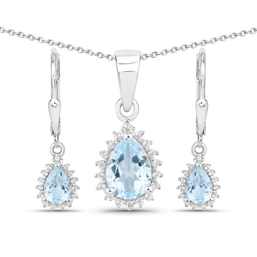 Jewelry Sets-2.00 Carat Genuine Blue Topaz and White Topaz .925 Sterling Silver Jewelry Set
