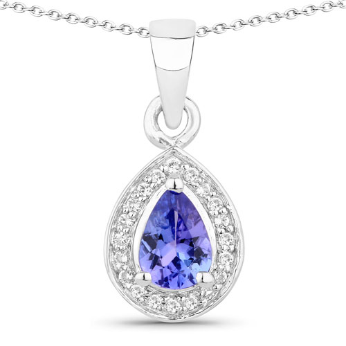 Tanzanite-0.77 Carat Genuine Tanzanite and Created White Sapphire .925 Sterling Silver Pendant