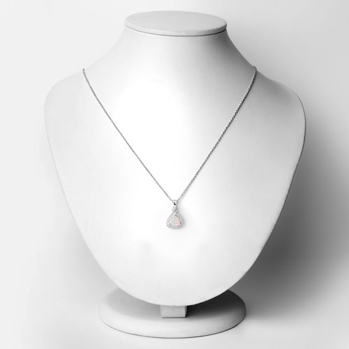 0.51 Carat Genuine Ethiopian Opal and Created White Sapphire .925 Sterling Silver Pendant