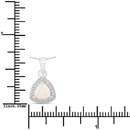 0.51 Carat Genuine Ethiopian Opal and Created White Sapphire .925 Sterling Silver Pendant