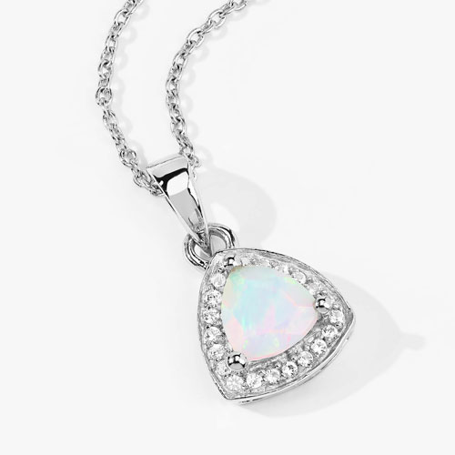 0.51 Carat Genuine Ethiopian Opal and Created White Sapphire .925 Sterling Silver Pendant