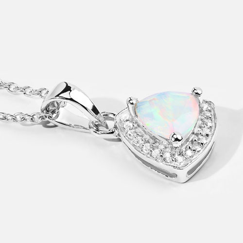 0.51 Carat Genuine Ethiopian Opal and Created White Sapphire .925 Sterling Silver Pendant