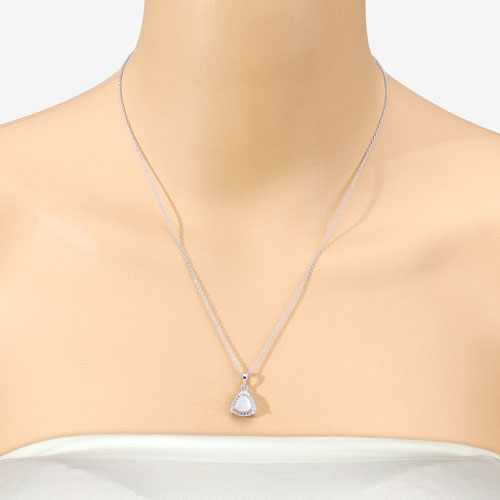 0.51 Carat Genuine Ethiopian Opal and Created White Sapphire .925 Sterling Silver Pendant