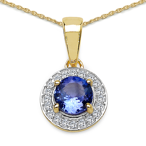 18K Yellow Gold Plated 2.80 Carat Genuine Tanzanite & White Topaz .925 Sterling Silver Ring