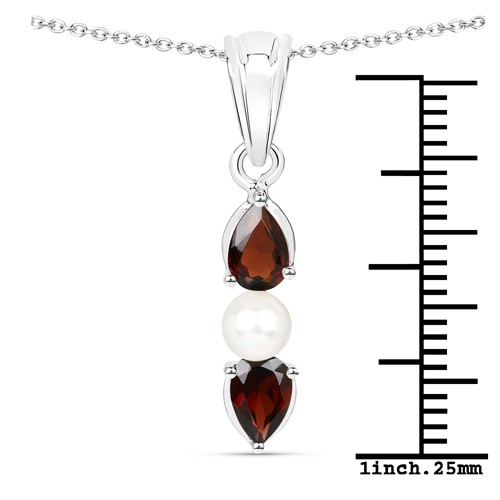 1.90 Carat Genuine Garnet and Pearl .925 Sterling Silver Pendant