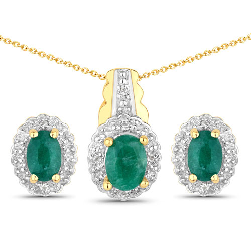 Emerald-1.71 Carat Dyed Emerald and White Topaz .925 Sterling Silver Jewelry Set