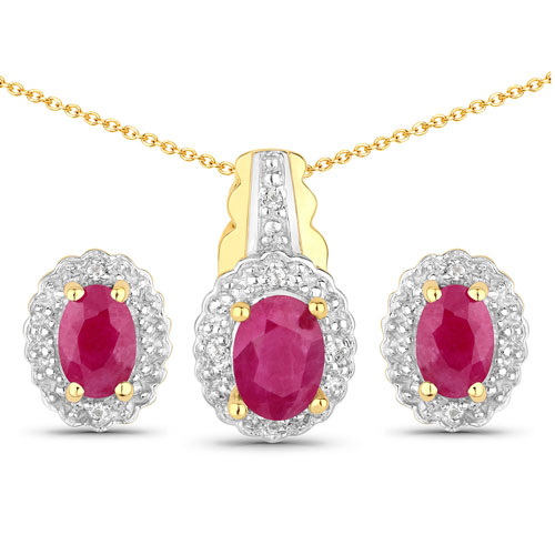 Ruby-1.94 Carat Genuine Johnson Ruby and White Topaz .925 Sterling Silver Jewelry Set