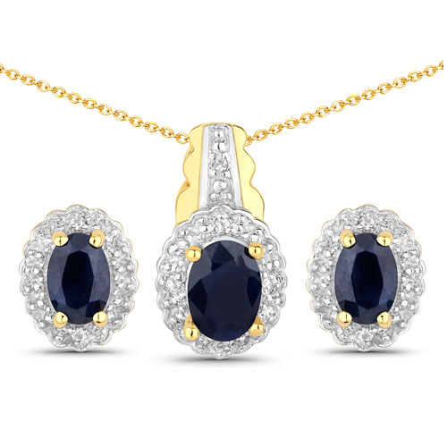 Sapphire-1.96 Carat Genuine Black Blue Sapphire and White Topaz .925 Sterling Silver Jewelry Set