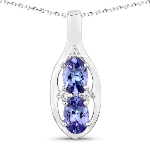 Tanzanite-0.95 Carat Genuine Tanzanite and Created White Sapphire .925 Sterling Silver Pendant