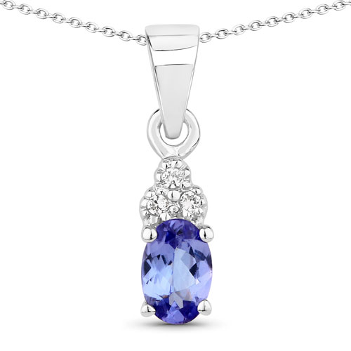 Tanzanite-0.47 Carat Genuine Tanzanite and Created White Sapphire .925 Sterling Silver Pendant