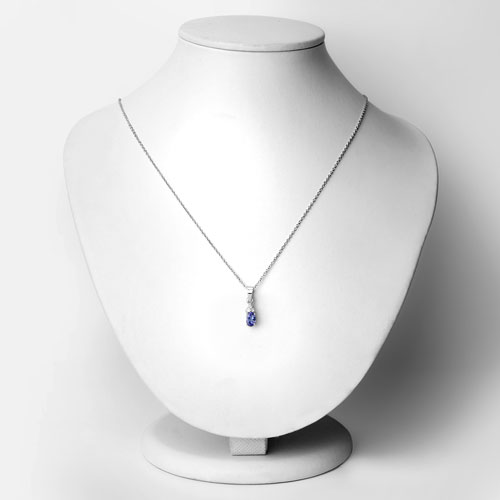 0.47 Carat Genuine Tanzanite and Created White Sapphire .925 Sterling Silver Pendant