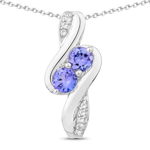 Tanzanite-0.50 Carat Genuine Tanzanite and Created White Sapphire .925 Sterling Silver Pendant