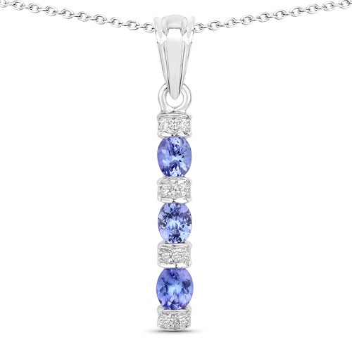 Tanzanite-1.05 Carat Genuine Tanzanite and Created White Sapphire .925 Sterling Silver Pendant