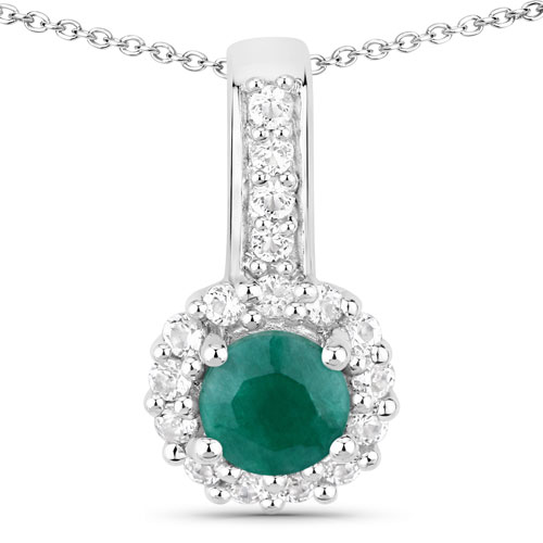 1.81 Carat Dyed Emerald and White Topaz .925 Sterling Silver Jewelry Set