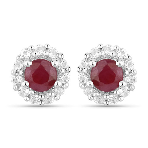 2.17 Carat Genuine Ruby and White Topaz .925 Sterling Silver Jewelry Set