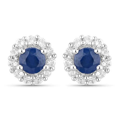 2.17 Carat Genuine Blue Sapphire and White Topaz .925 Sterling Silver Jewelry Set