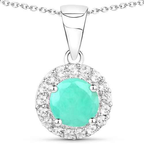 2.29 Carat Genuine Emerald and White Topaz .925 Sterling Silver Jewelry Set (Earrings, and Pendant w/ Chain)