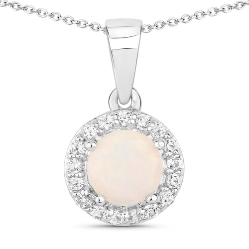 Opal-0.84 Carat Genuine Ethiopian Opal and Created White Sapphire .925 Sterling Silver Pendant