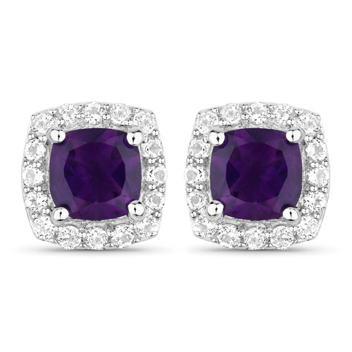 2.60 Carat Genuine Amethyst and White Topaz .925 Sterling Silver Jewelry Set