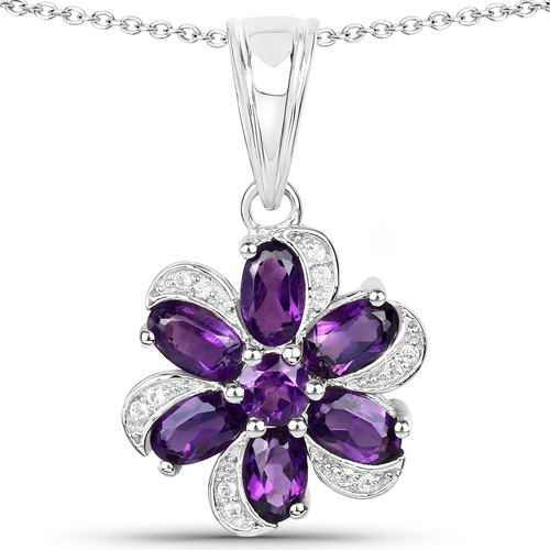 7.76 Carat Genuine Amethyst and White Topaz .925 Sterling Silver 3 Piece Jewelry Set (Ring, Earrings, and Pendant w/ Chain)