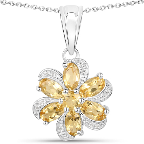 7.92 Carat Genuine Citrine and White Topaz .925 Sterling Silver 3 Piece Jewelry Set (Ring, Earrings, and Pendant w/ Chain)