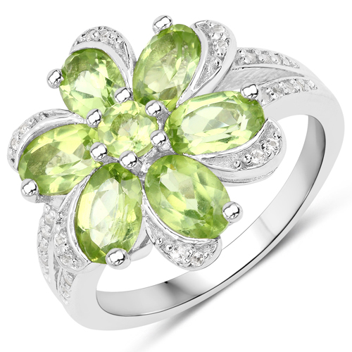 8.04 Carat Genuine Peridot and White Topaz .925 Sterling Silver 3 Piece Jewelry Set (Ring, Earrings, and Pendant w/ Chain)