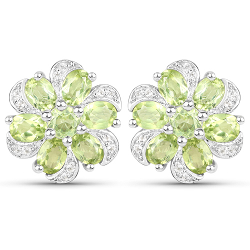 8.04 Carat Genuine Peridot and White Topaz .925 Sterling Silver 3 Piece Jewelry Set (Ring, Earrings, and Pendant w/ Chain)