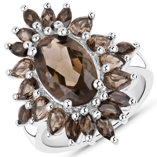 16.36 Carat Genuine Smoky Quartz .925 Sterling Silver 3 Piece Jewelry Set (Ring, Earrings, and Pendant w/ Chain)