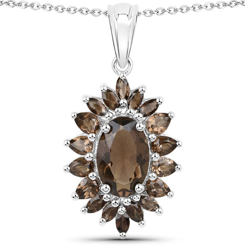 16.36 Carat Genuine Smoky Quartz .925 Sterling Silver 3 Piece Jewelry Set (Ring, Earrings, and Pendant w/ Chain)
