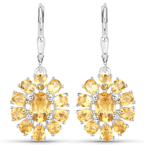 12.24 Carat Genuine Citrine and White Topaz .925 Sterling Silver 3 Piece Jewelry Set (Ring, Earrings, and Pendant w/ Chain)