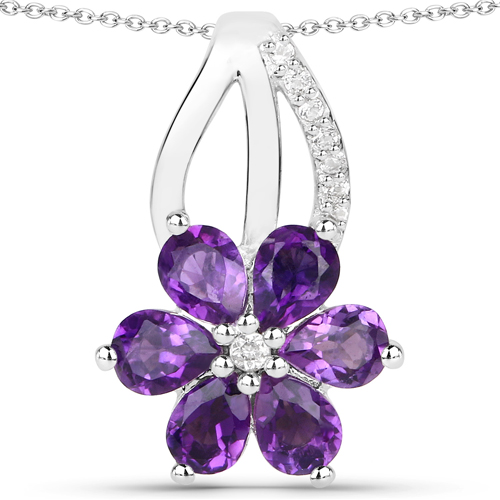 3.85 Carat Genuine Amethyst and White Topaz .925 Sterling Silver 3 Piece Jewelry Set (Ring, Earrings, and Pendant w/ Chain)