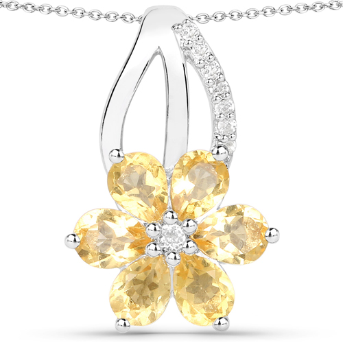 4.09 Carat Genuine Citrine and White Topaz .925 Sterling Silver 3 Piece Jewelry Set (Ring, Earrings, and Pendant w/ Chain)
