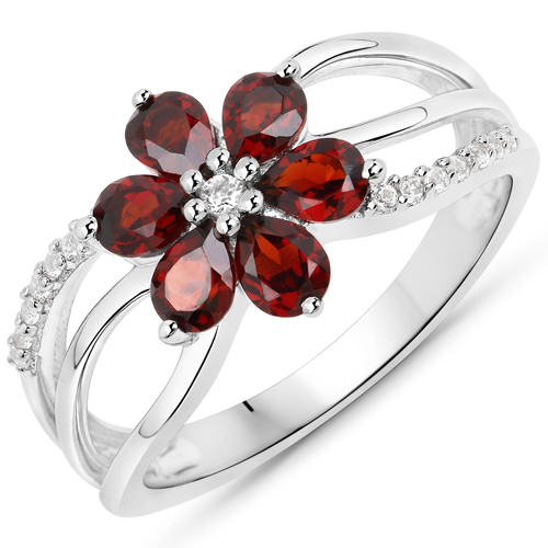 4.57 Carat Genuine Garnet and White Topaz .925 Sterling Silver 3 Piece Jewelry Set (Ring, Earrings, and Pendant w/ Chain)