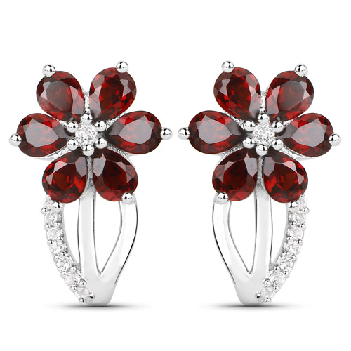 4.57 Carat Genuine Garnet and White Topaz .925 Sterling Silver 3 Piece Jewelry Set (Ring, Earrings, and Pendant w/ Chain)