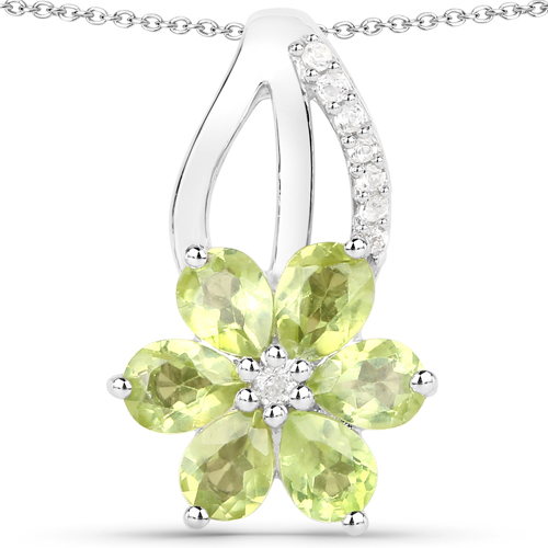 4.09 Carat Genuine Peridot and White Topaz .925 Sterling Silver 3 Piece Jewelry Set (Ring, Earrings, and Pendant w/ Chain)