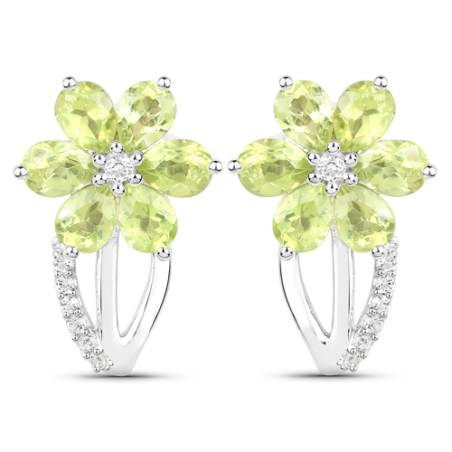 4.09 Carat Genuine Peridot and White Topaz .925 Sterling Silver 3 Piece Jewelry Set (Ring, Earrings, and Pendant w/ Chain)