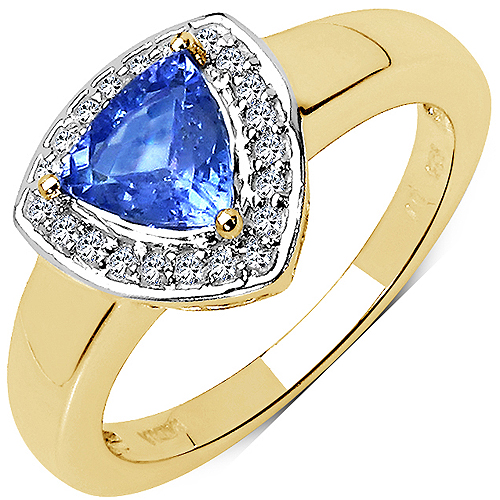 18K Yellow Gold Plated 2.96 Carat Genuine Tanzanite & White Topaz .925 Sterling Silver Ring