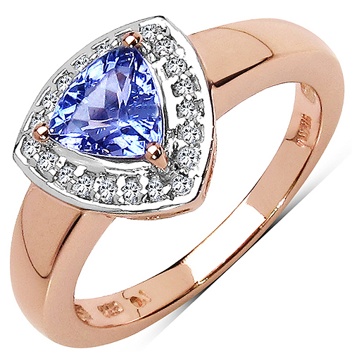 18K Rose Gold Plated 2.96 Carat Genuine Tanzanite & White Topaz .925 Sterling Silver Ring