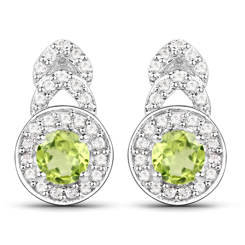 2.68 Carat Genuine Peridot and White Topaz .925 Sterling Silver Jewelry Set