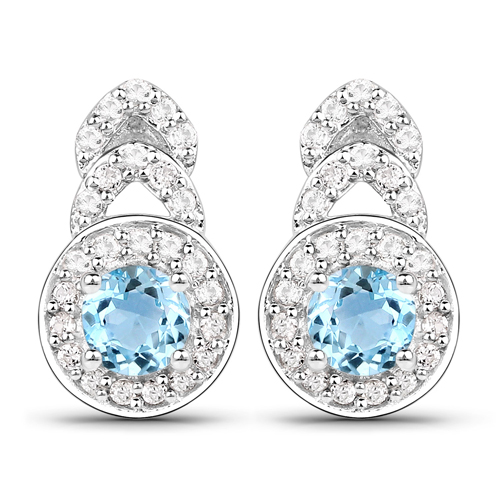 3.24 Carat Genuine Blue Topaz and White Topaz .925 Sterling Silver Jewelry Set